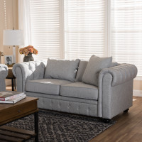 Baxton Studio RX1616-Gray-LS Alaise Modern Classic Grey Linen Tufted Scroll Arm Chesterfield Loveseat